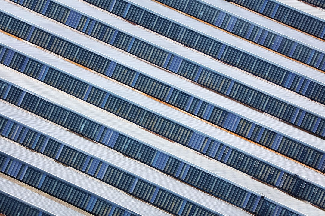 An aerial view of an large industrial factory roof in UK.