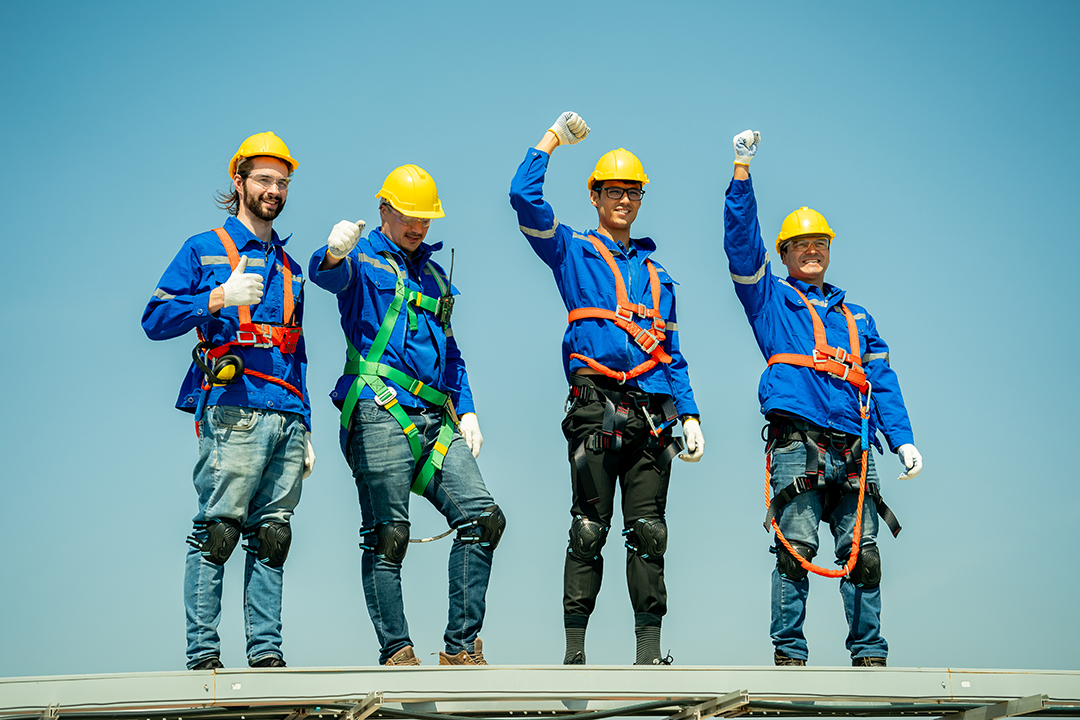 Engineer service check installation of a new roof on the roof of factory.