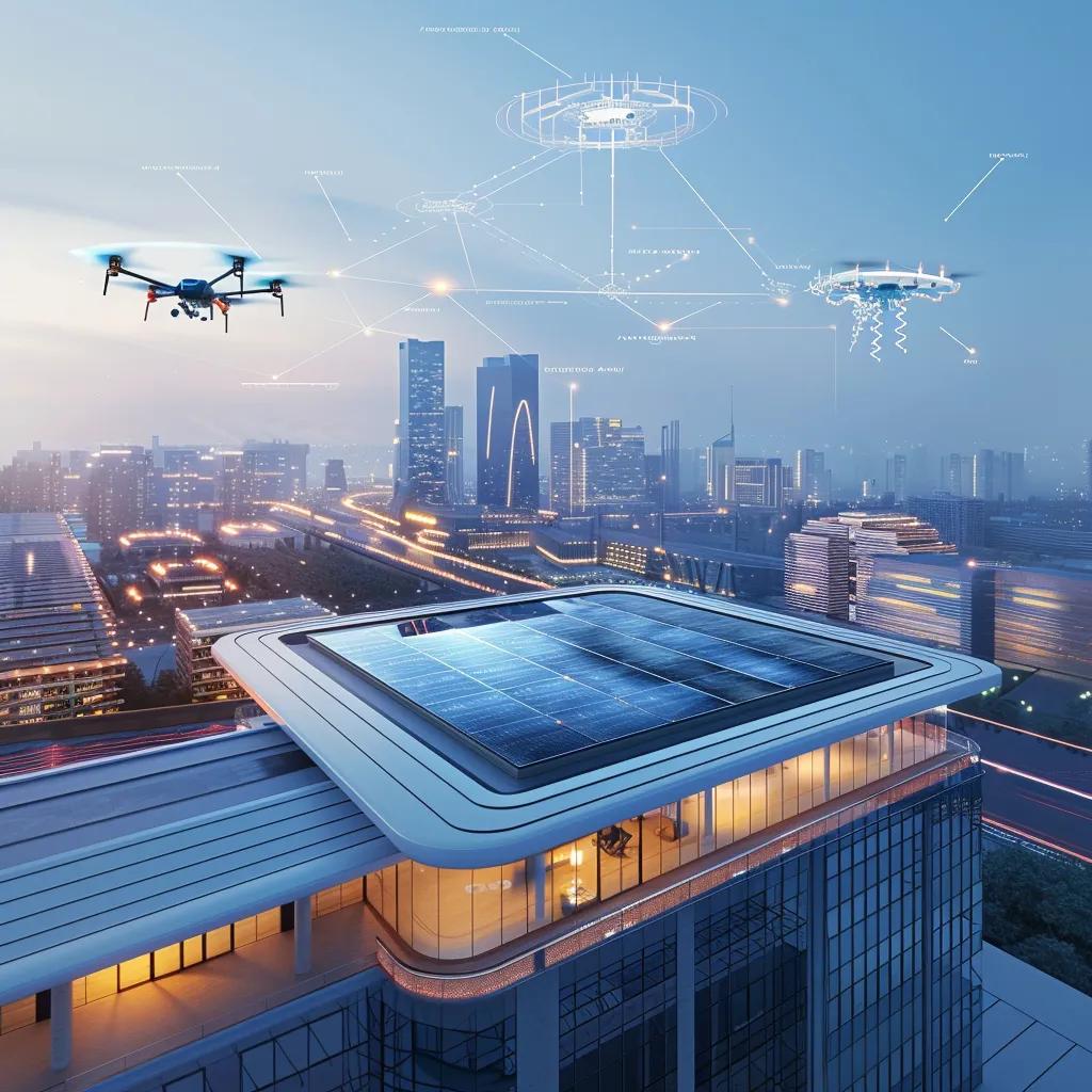 Modern commercial roofing with IoT sensors and AI technology