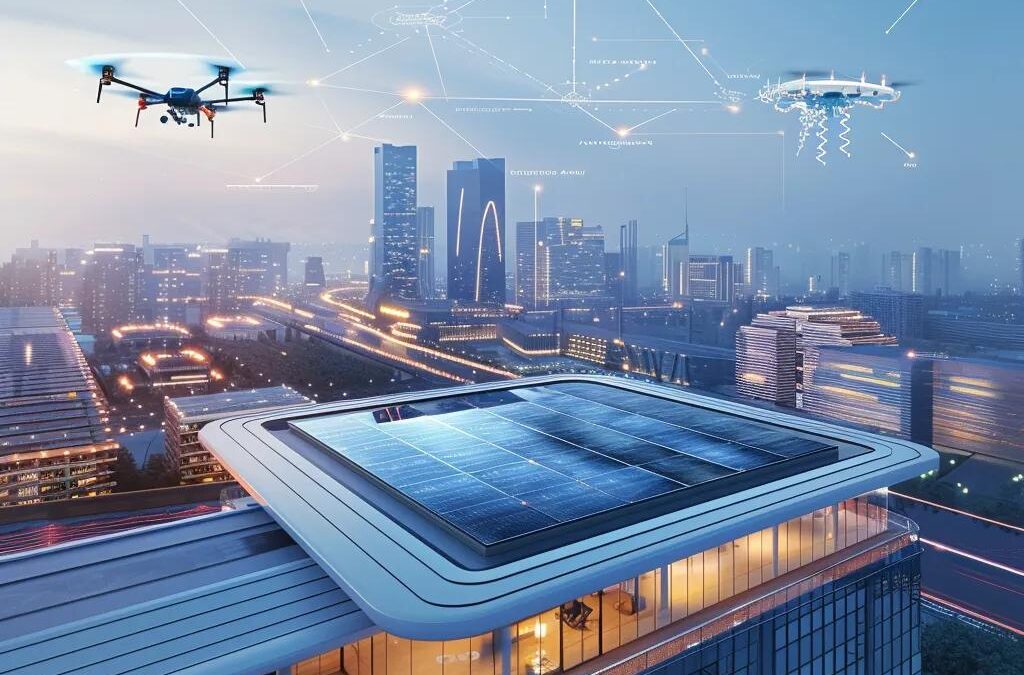 Modern commercial roofing with IoT sensors and AI technology