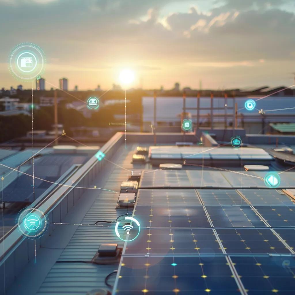 Digital dashboard showing IoT and AI integration in commercial roofing