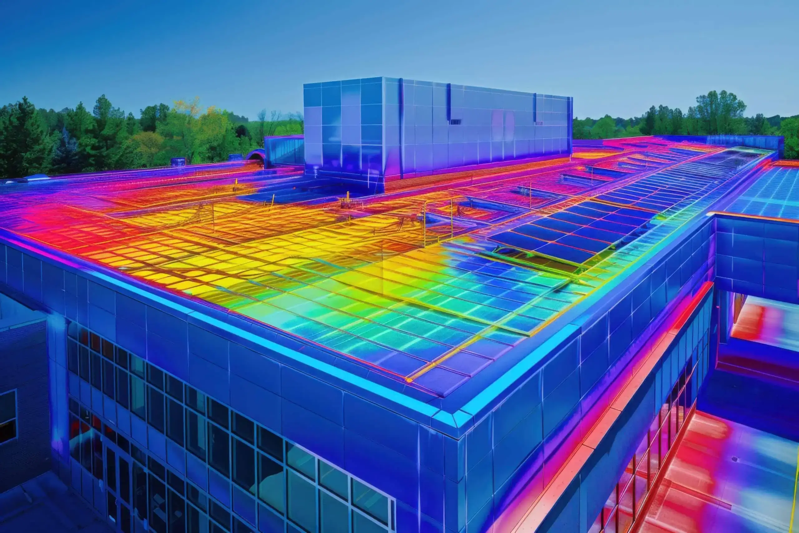 Thermal Imaging of a Modern Building with Solar Panels