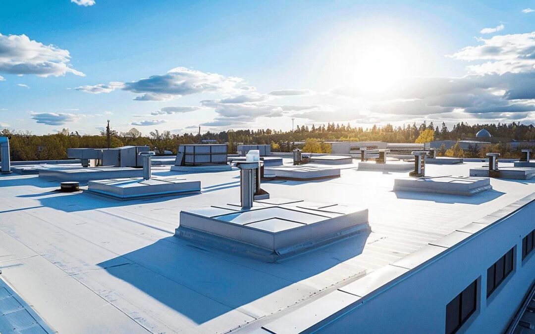 Please generate an image that shows different commercial roofing system: TPO, EPDM, PVC, and Metal roof