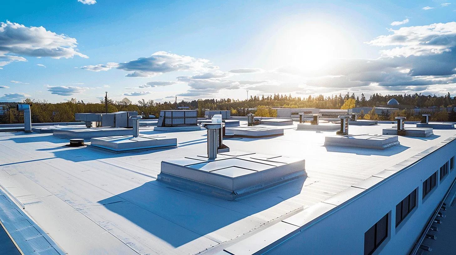 Please generate an image that shows different commercial roofing system: TPO, EPDM, PVC, and Metal roof