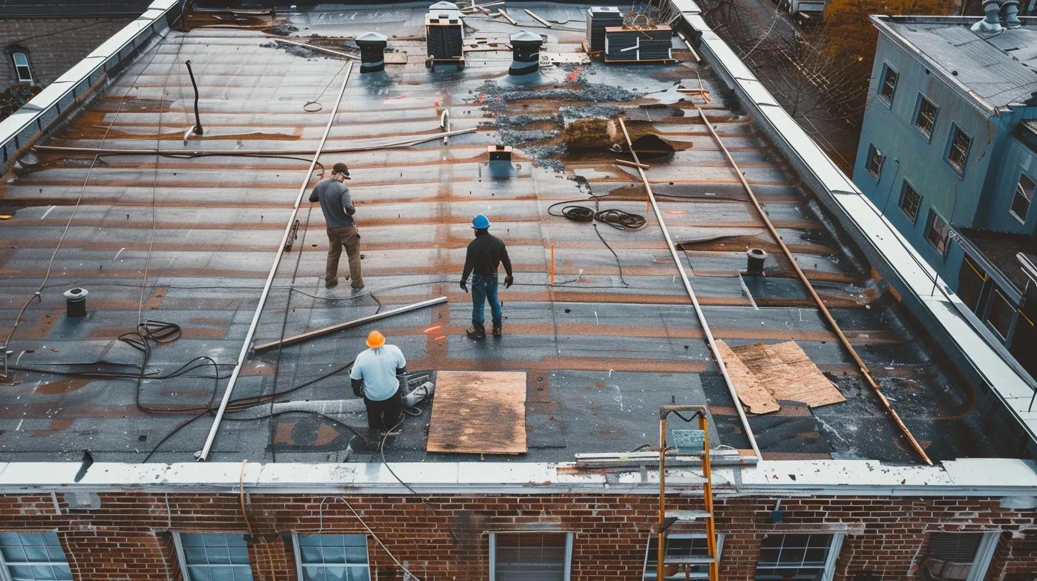 commercial roof in minnesota with workers working