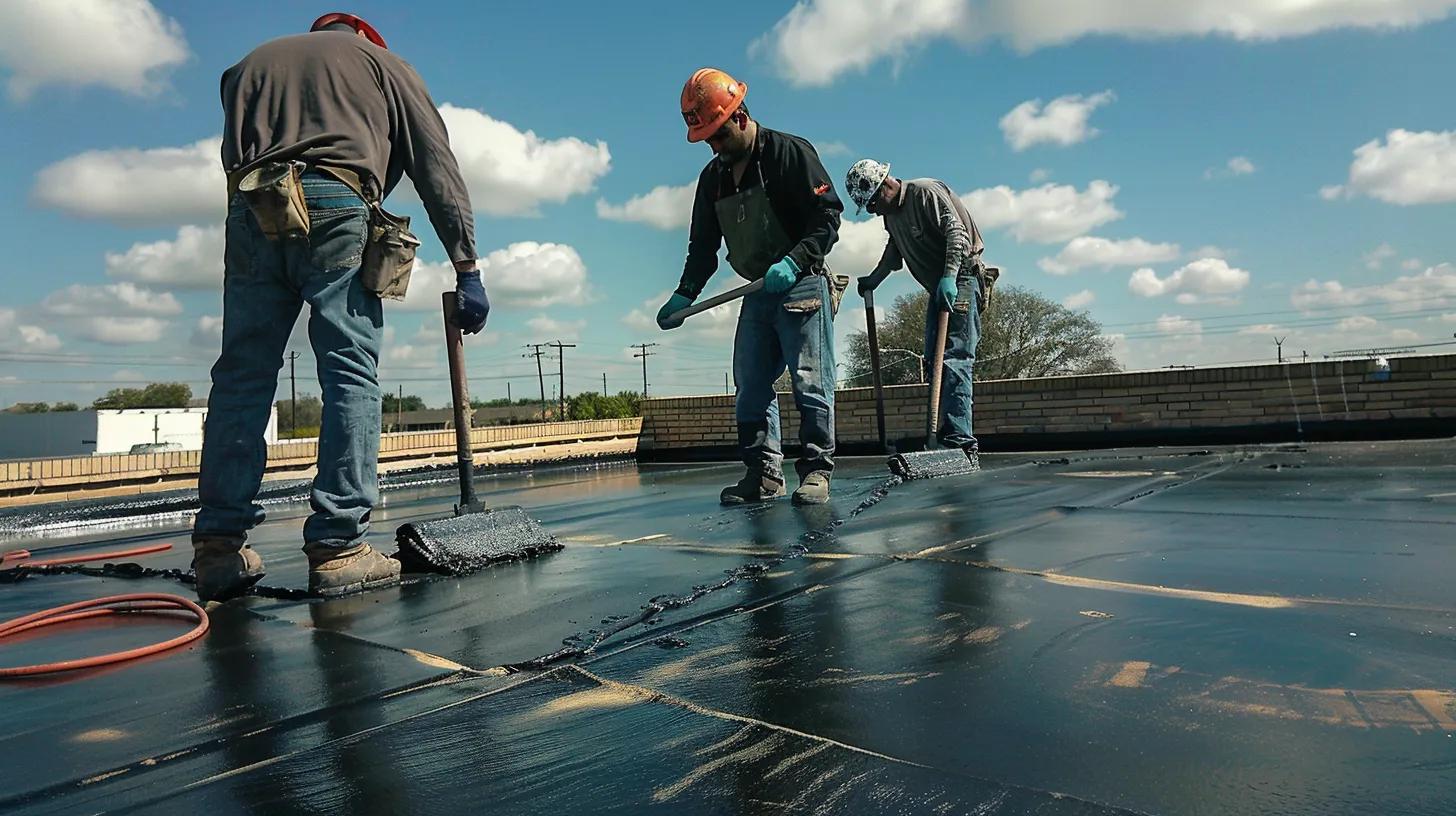 pls generate EPDM commericial roof with workers