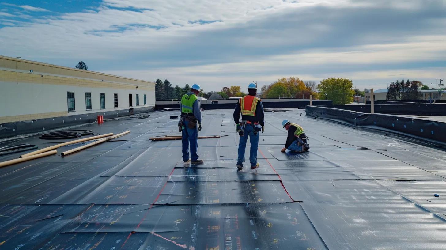 pls generate EPDM commericial roof with workers
